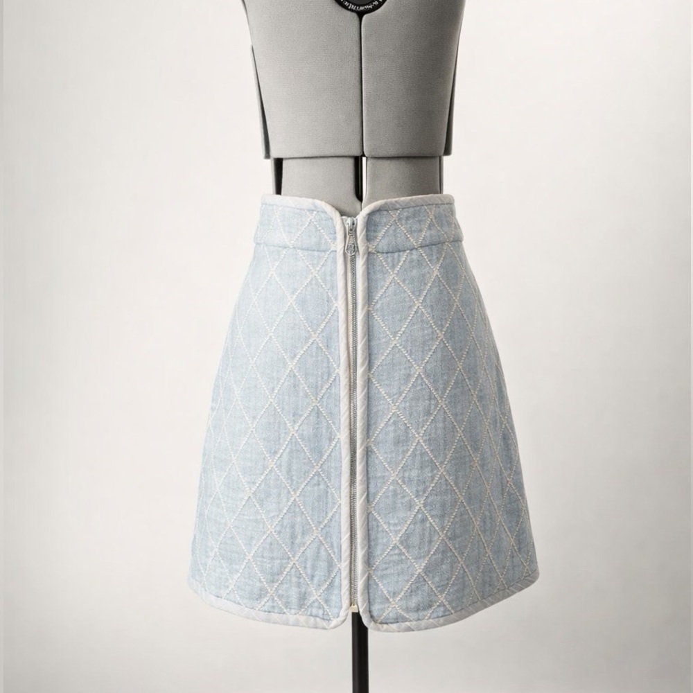 Sandro Quilted Denim Mini Skirt, Front Zip, light blue, A-line, 34 (XS), EUC - Picture 8 of 14